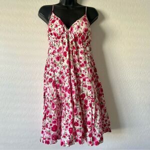 Seafolly Pink Rose Floral V neck Cami Strap cotton Babydoll Mini dress M